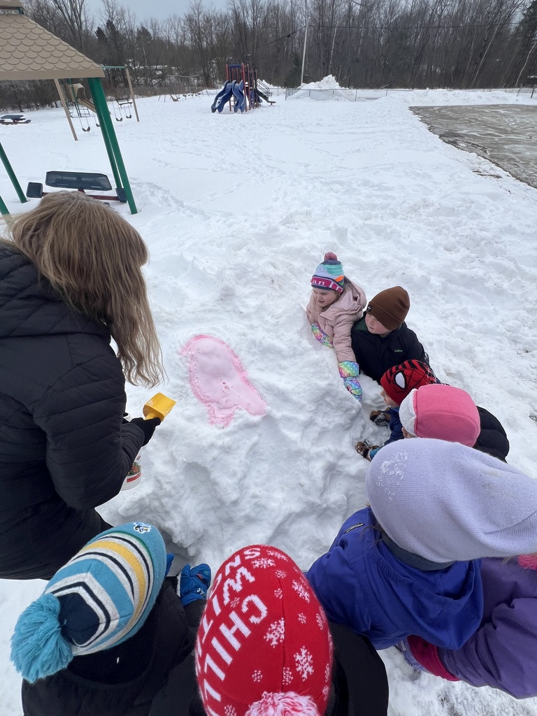 students playing in the snow