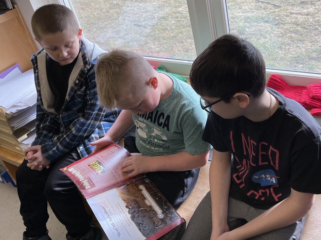 Pictures of students participating in buddy day and working on st patrick day crafts. 