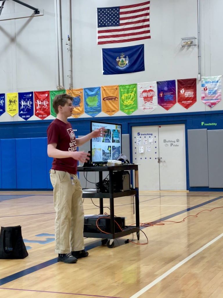 students were trained in road safety by the Bicycle Coalition of Maine conducting a walking audit around the school.