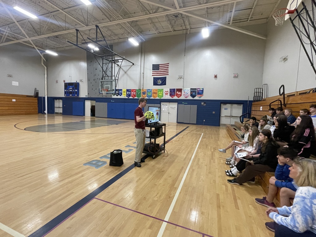 students were trained in road safety by the Bicycle Coalition of Maine conducting a walking audit around the school.