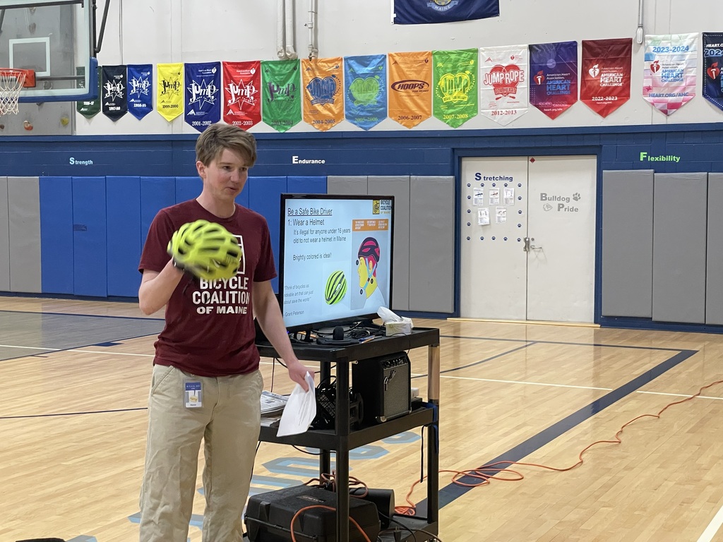 students were trained in road safety by the Bicycle Coalition of Maine conducting a walking audit around the school.