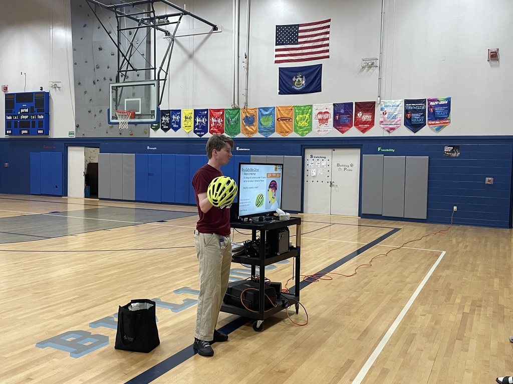 students were trained in road safety by the Bicycle Coalition of Maine conducting a walking audit around the school.