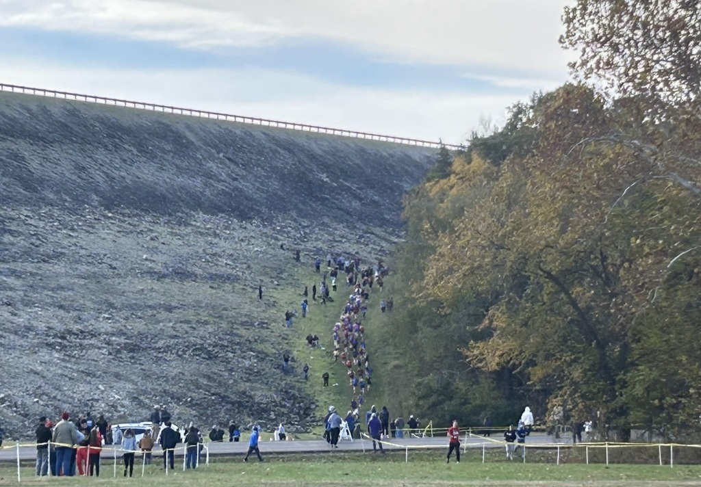 Racing up the side of the dam