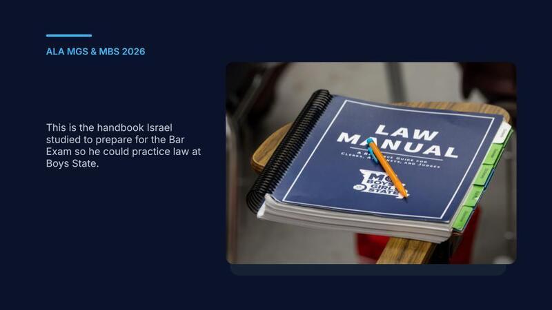 This is the handbook Israel studied to prepare for the Bar Exam so he could practice law at Boys State.