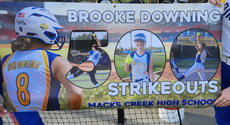 A banner celebrates Brooke 500th Stike Out