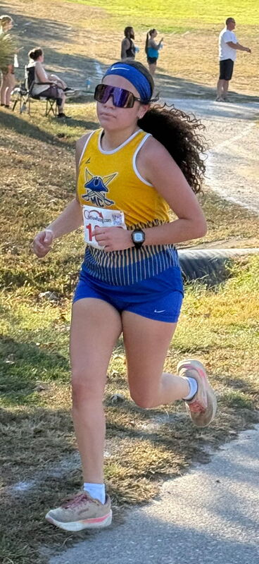 Allie Sanchez is racing in this photo on the Dixon Cross Country course.