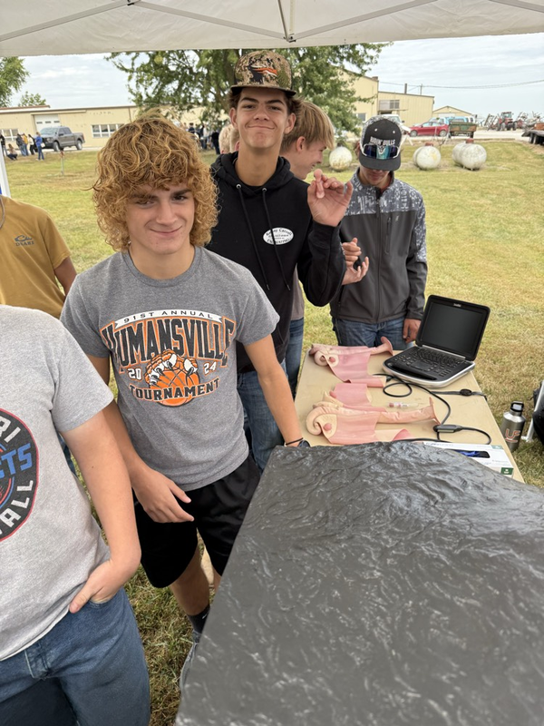 Students with the model calf embryo