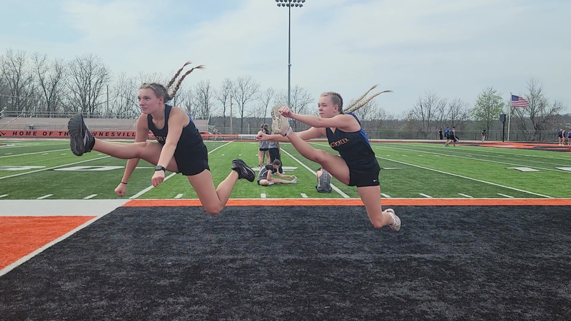 Bailey and Maddie warming up