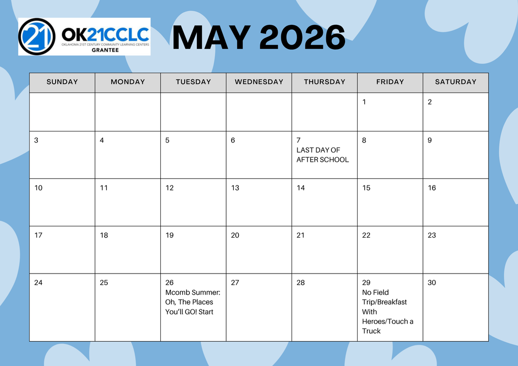 May After School Calendar