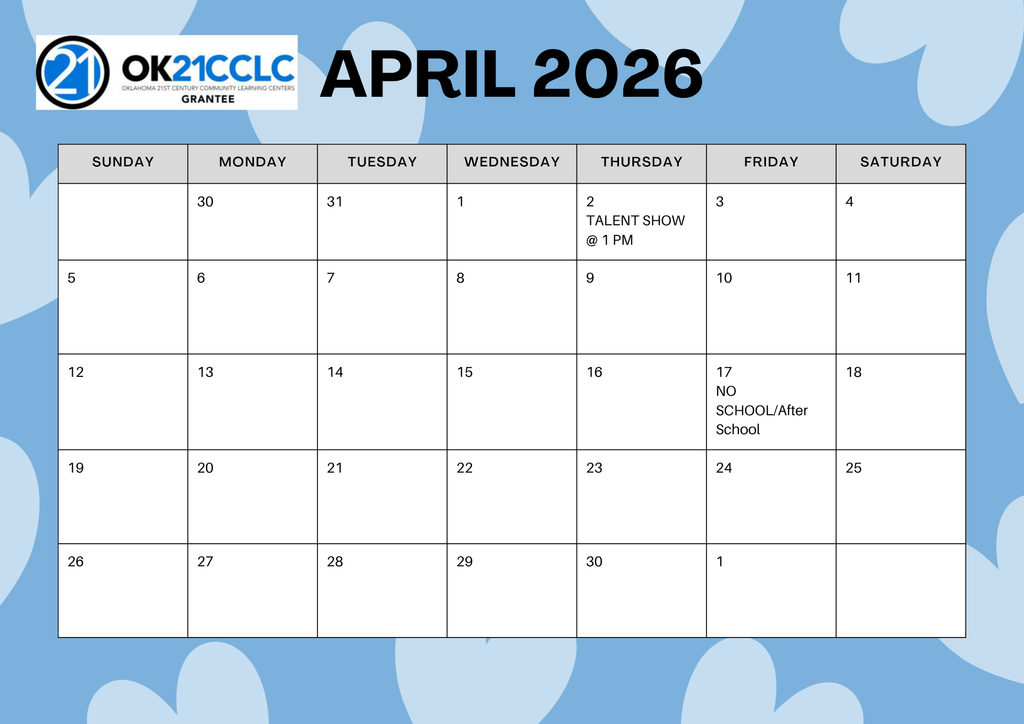 April After School Calendar