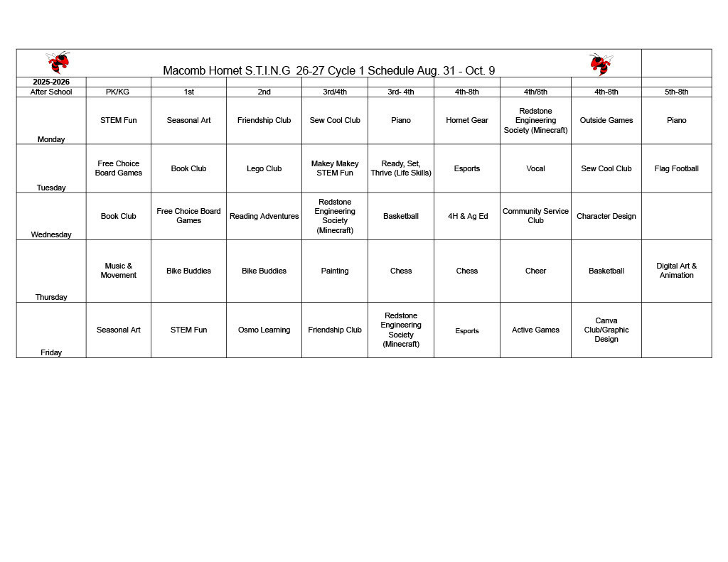 Cycle 1 Calendar