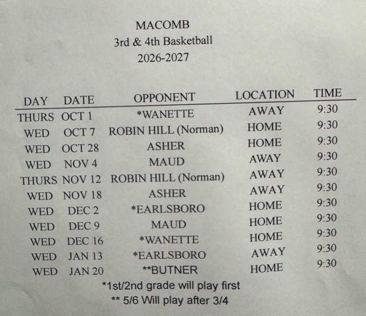 3/4 BB schedule