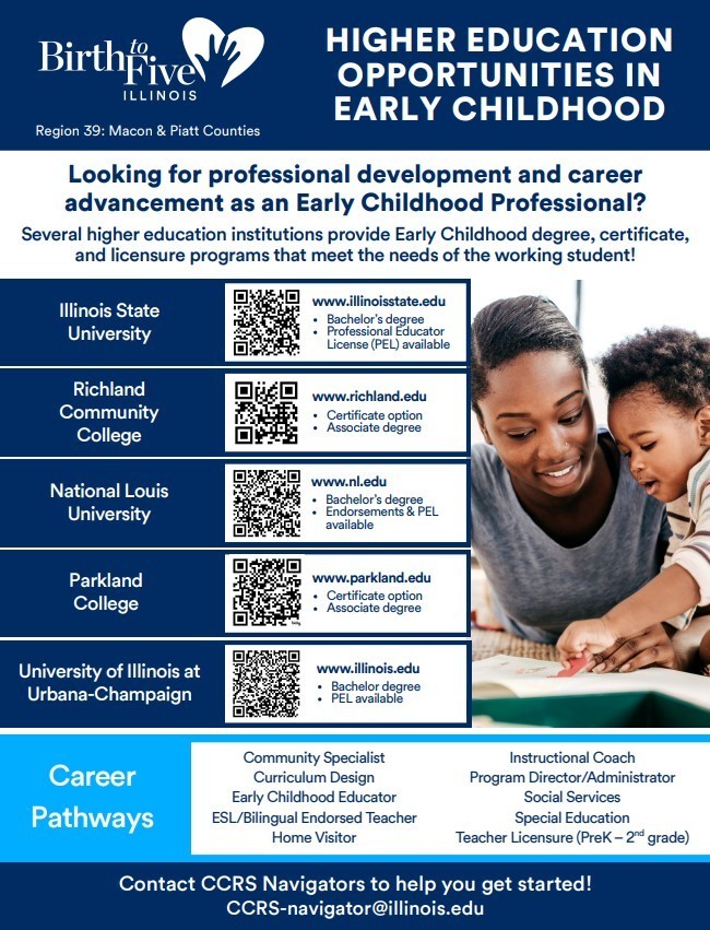 Flyer describing higher education opportunities in early childhood education