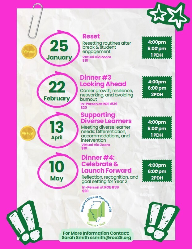 Flyer for New Teacher PD with event dates