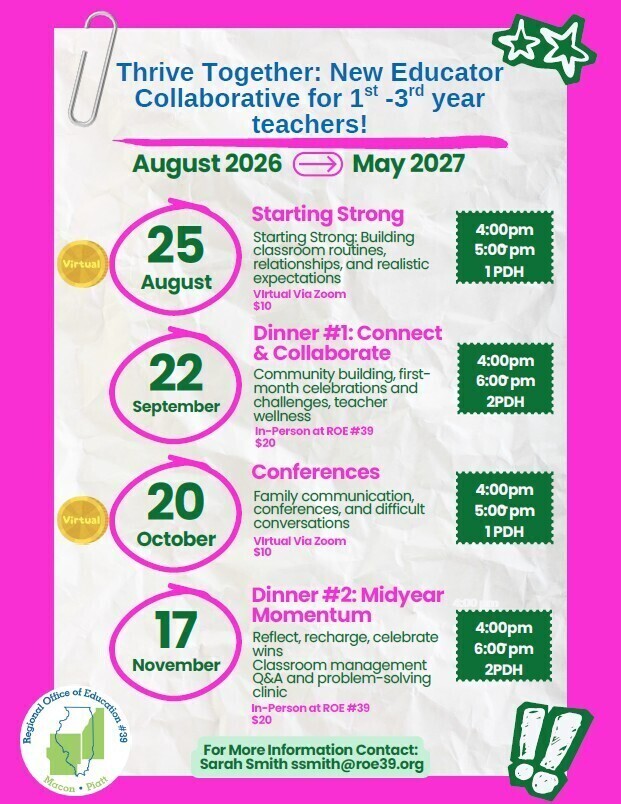 Flyer for New Teacher PD with event dates