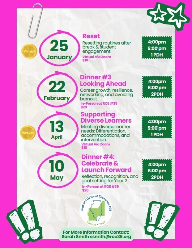 Flyer for New Teacher PD with event dates