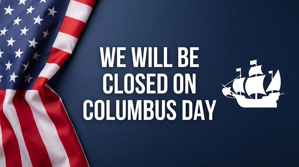 Americanflagwithbluebackgroundstating we will be closed on columbus day