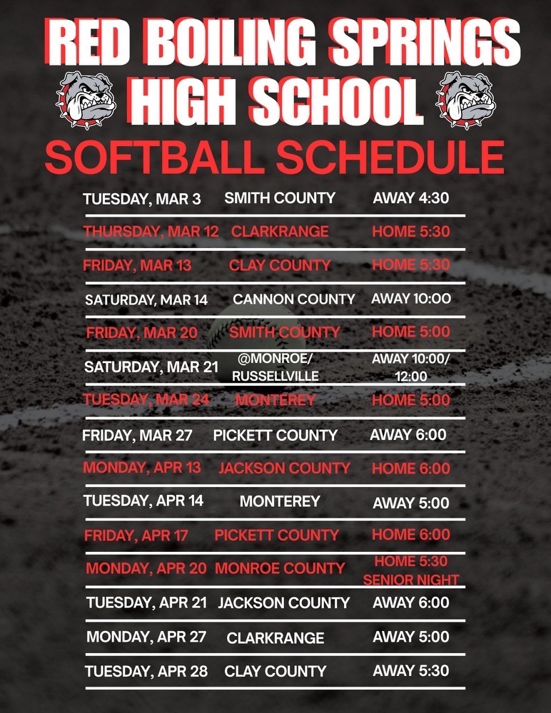 RBSHS Softball Scheule 2026 