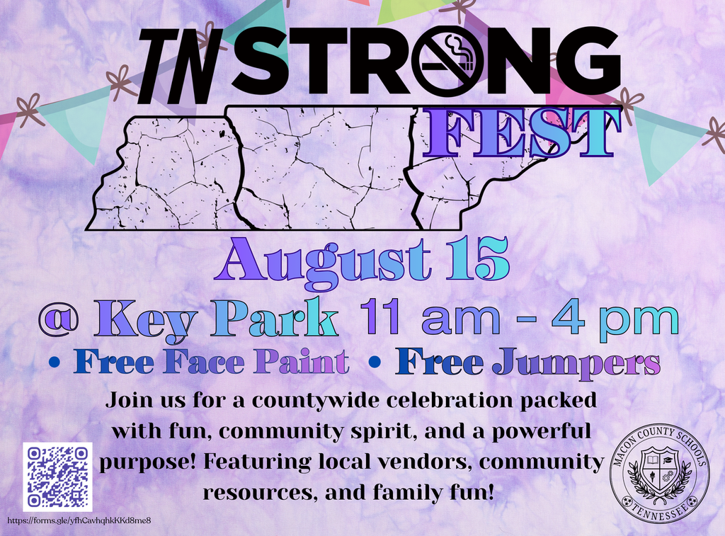 TN Strong Fest August 15th at Key Park 11am-4pm  Join us for a countywide celebration packed with fun, community spirit, and a powerful purpose.  Featuring local vendors, community resources, and family fun.