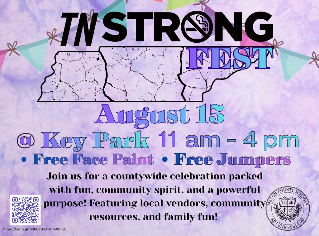TN Strong Fest August 15th at Key Park 11am-4pm  Join us for a countywide celebration packed with fun, community spirit, and a powerful purpose.  Featuring local vendors, community resources, and family fun.