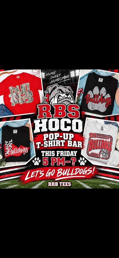 ❤️🖤 RBS HOMECOMING FRIDAY NIGHT — SHOP, SIP & SUPPORT LOCAL! 🖤❤️ Homecoming is almost here, and we are excited to have some of our wonderful local businesses joining us at RBS Homecoming this Friday night! 🐾🏈 Come early, enjoy the Homecoming festivities, support local businesses, and get ready to cheer on our Bulldogs! 📅 Friday, September 25 🛍️ Businesses set up by 5:00 PM 👑 Homecoming Ceremony — 5:15 PM 🏈 Kickoff — 7:00 PM 👕 RRB Tees — RBS HOCO POP-UP T-SHIRT BAR! RRB Tees will be bringing their T-Shirt Bar starting at 5:00 PM! Pick your favorite Bulldog design, choose your shirt, and they’ll press it right there so it’s ready to wear! ❤️🖤 They’ll have several RBS Bulldog designs available, with options for the whole family. Grab a new Bulldog shirt and wear it while you cheer on RBS! 🐢🥤 Thirsty Turtle Dirty Soda Shop Come thirsty because Thirsty Turtle will be joining us with their delicious drinks! They’ll have their NEW H2O menu, dirty sodas, energy drinks, and more. Stop by and grab something refreshing before the game or during the evening! 🏦🐾 Macon Bank & Trust Our friends at Macon Bank & Trust will also be set up and joining in the Homecoming fun! Be sure to stop by their table for giveaways featuring Bulldog items! ❤️🖤 We want to give a BIG THANK YOU to these local businesses for taking the time to be part of our RBS Homecoming celebration and for supporting our students, school, and community. We truly appreciate businesses that show up for our Bulldogs! 🐾❤️ Come early, shop local, grab a drink, enjoy the Homecoming ceremony, pick up some Bulldog gear and giveaways, and stay to cheer on the Bulldogs at 7:00! 📣 Please SHARE and help us spread the word! ❤️🖤🐾 LET’S PACK THE STANDS & MAKE IT A GREAT HOMECOMING NIGHT! 🐾🖤❤️ LET’S GO BULLDOGS! 🏈🏈🏈