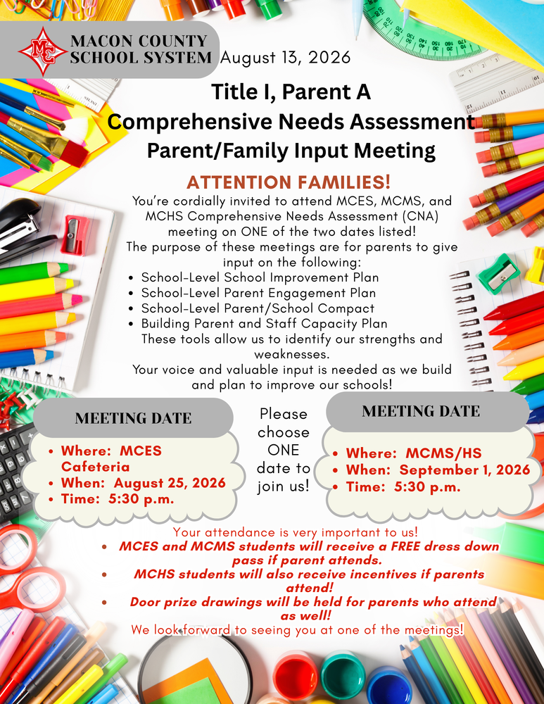 Title I, Parent A Comprehensive Needs Assessment Parent/Family Input Meeting