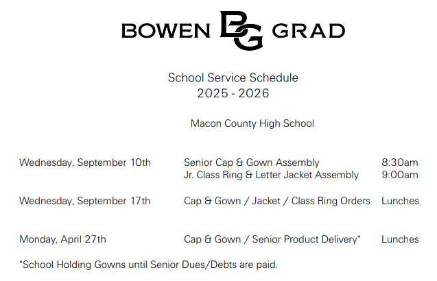 Bowen Grad Order Dates