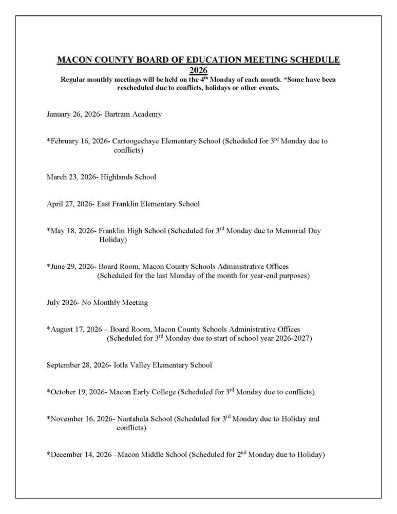 2026 Board Meeting Schedule 