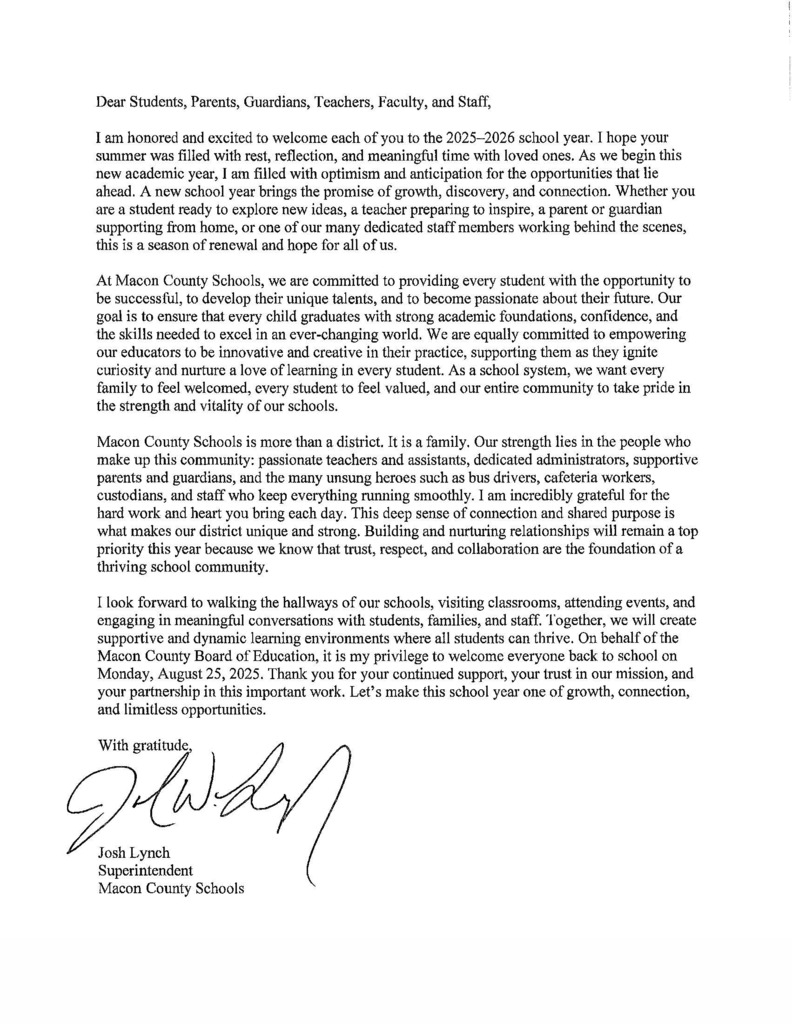 Welcome Back Message from Superintendent Lynch 