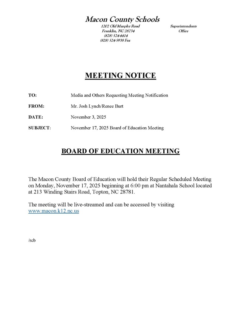 November Board Meeting Notice 