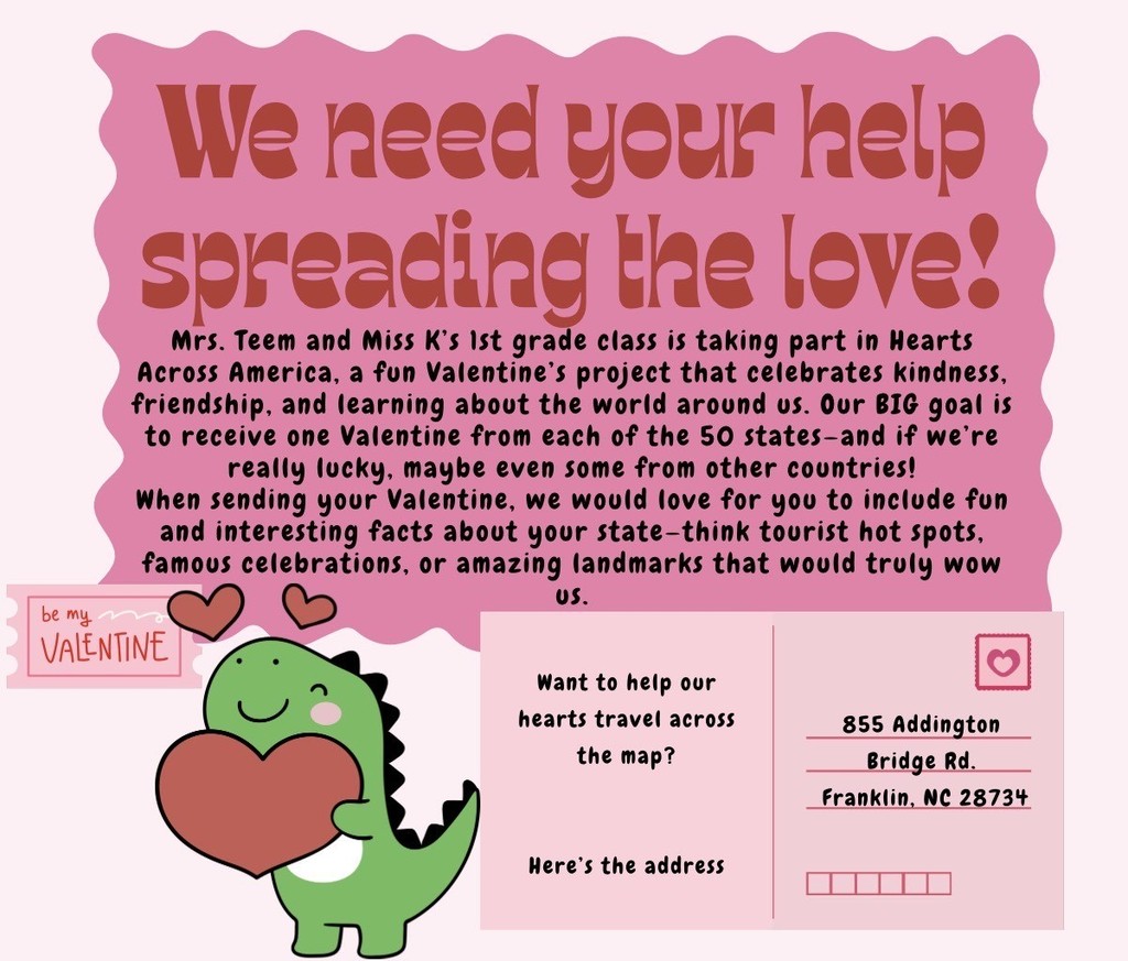 Spread the love! Please help Mrs. Teem's 1st grade class take part in Hearts Across America. The class is trying to receive a Valentine from each of the 50 states.