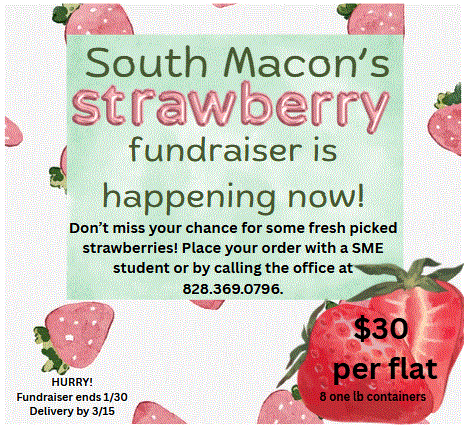 SME's strawberry fundraiser is happening now! $30.00 per flat. Fundraiser ends January 30th and will be delivered March 16th.