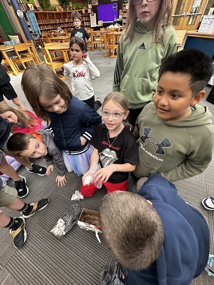 Students around a dropped egg.