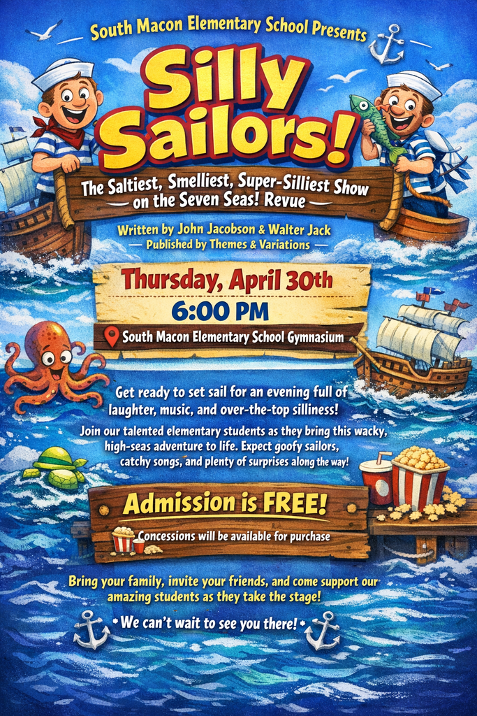 Silly Sailors  - a musical takes place Thursday, April 30th at  6PM. Admission is free!