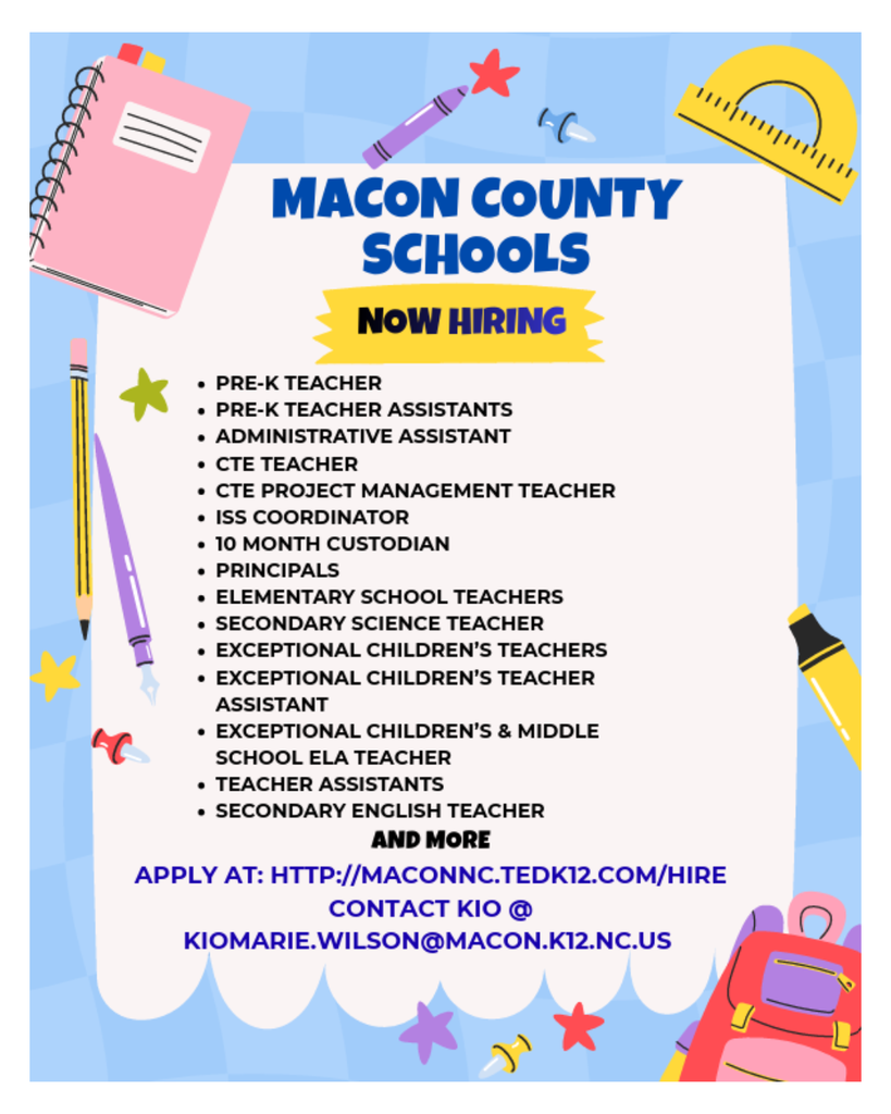 Now hiring for the jobs below in Macon County.
