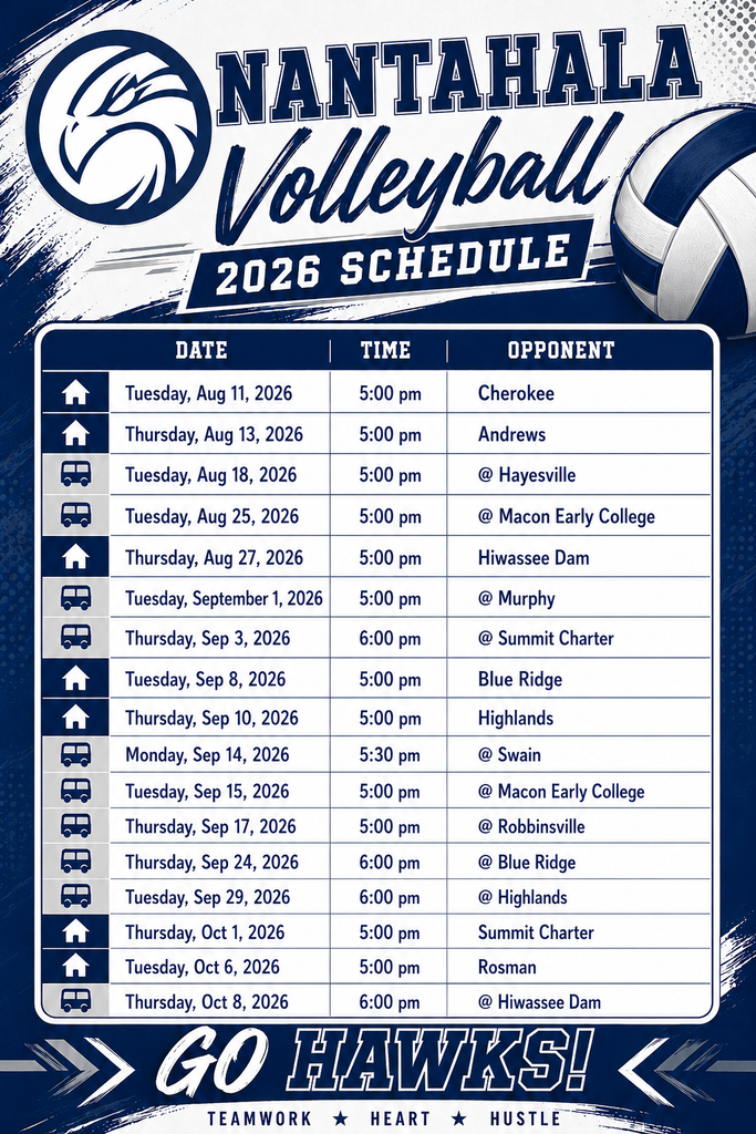 Navy and white poster with volleyball schedule