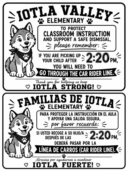 Pick up students for appointments no later than 2:20 pm.