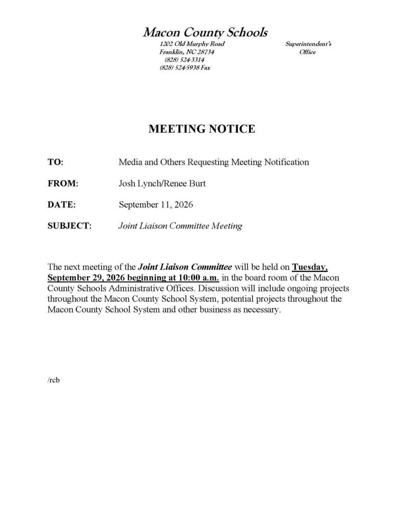 Joint Liaison Meeting Notice