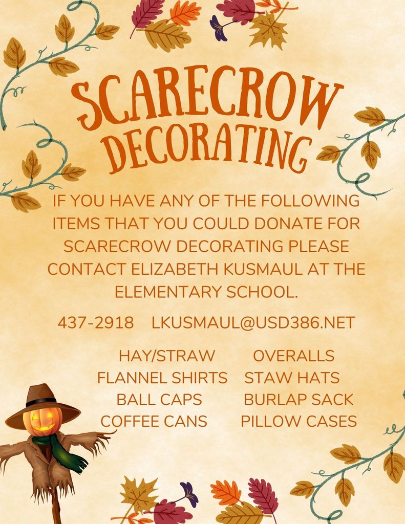 If you have any of the following items that you could donate, please contact Elizabeth Kusmaul at the elementary school
