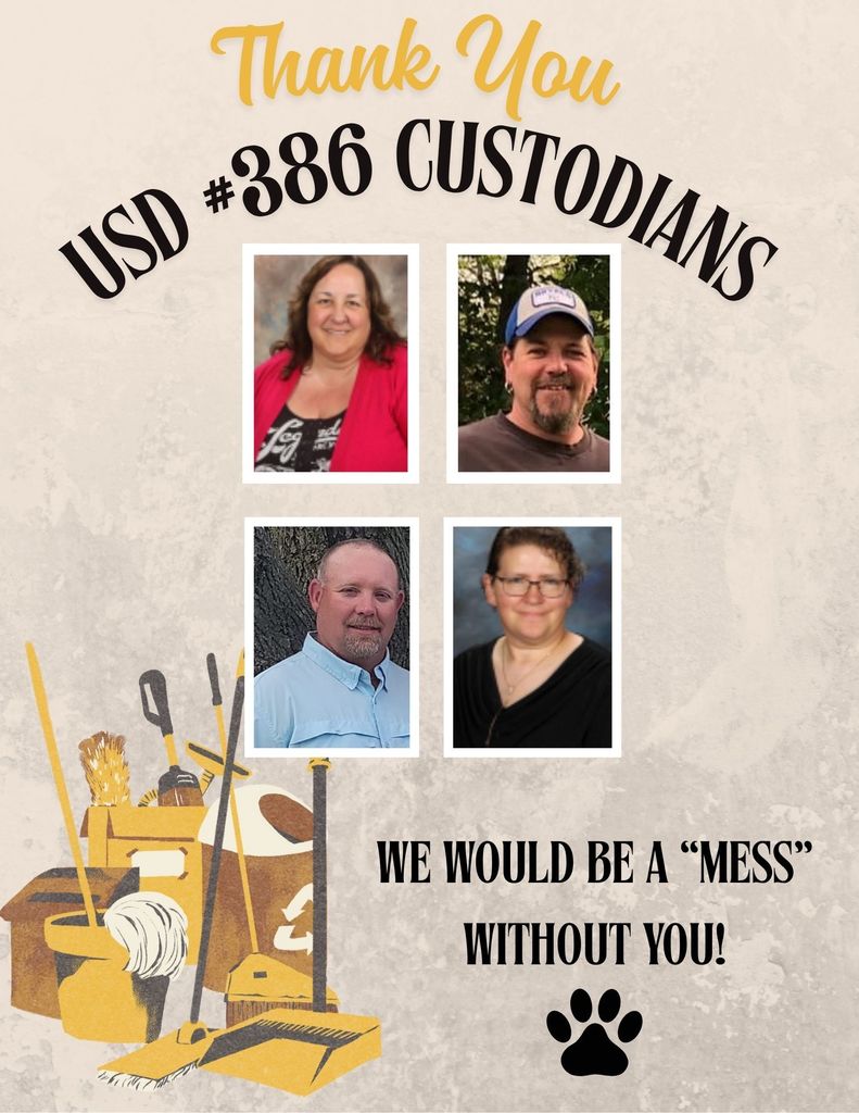 Today we want to recognize our custodial and maintenance staff members.  From early mornings to late nights, they keep our classrooms clean, our hallways safe, and our school shining.  Their hard work often goes unseen, but it is felt every single day.