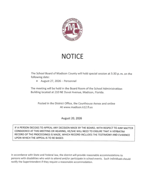 School Board Meeting Special Session