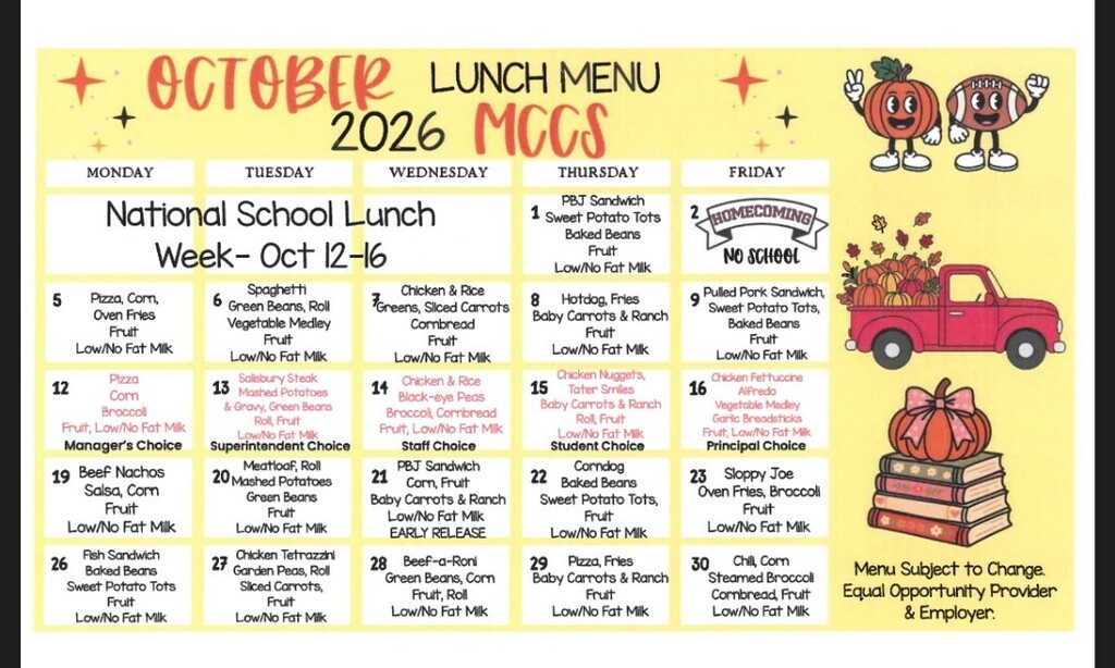 October lunch menu