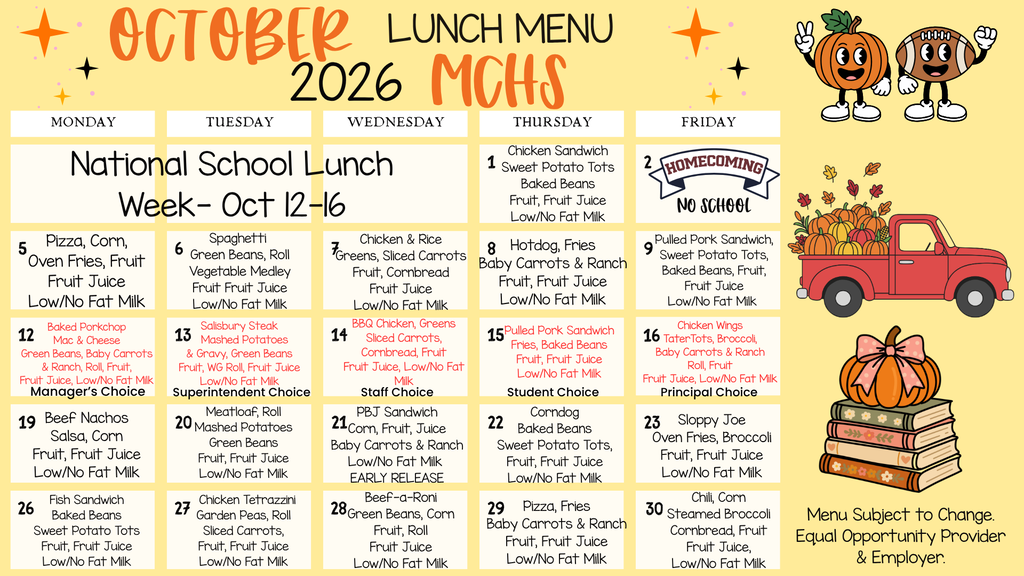 October Lunch Menu