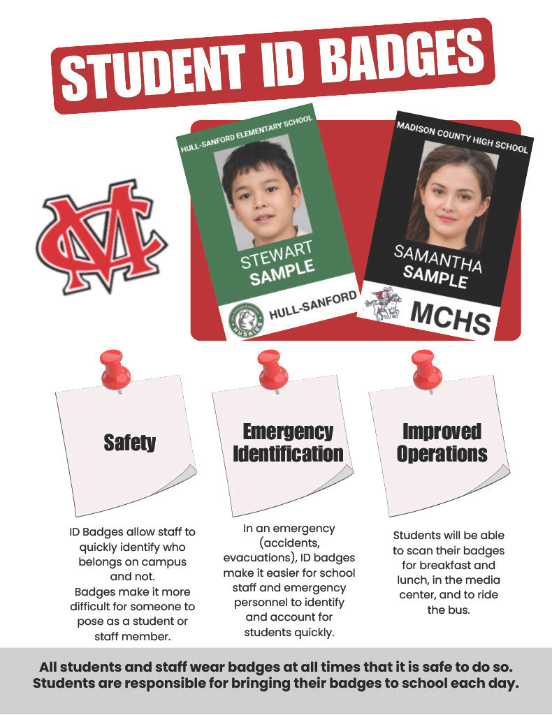 Student ID Badges - all students and staff wear badges. Students should bring their badges to school each day. 