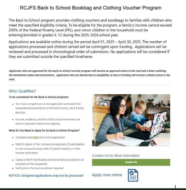 RCJFS Back to School Program