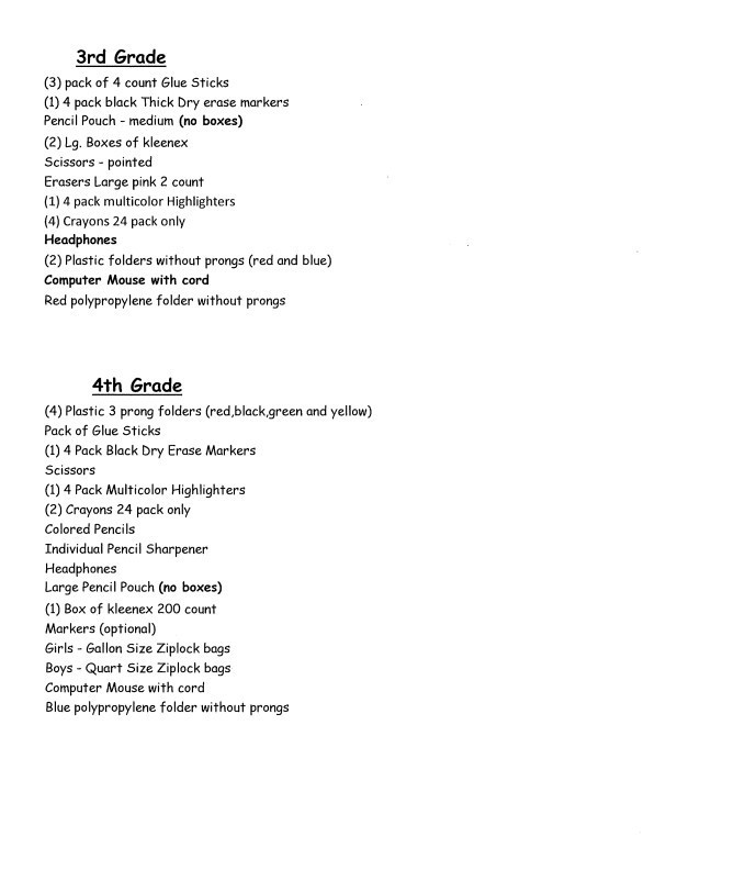 School Supply List