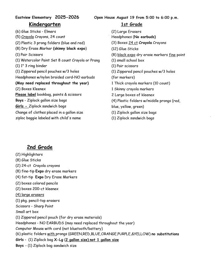 School Supply List