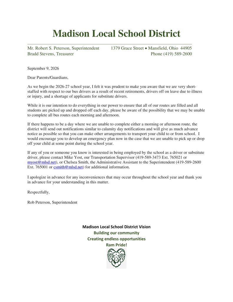 parent letter - transportation