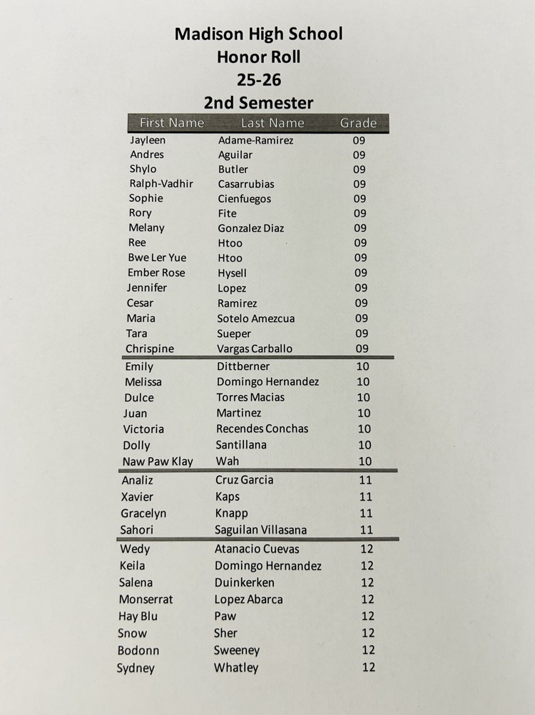 Congrats to our High School students who earned Honor Roll or Honorable Mention