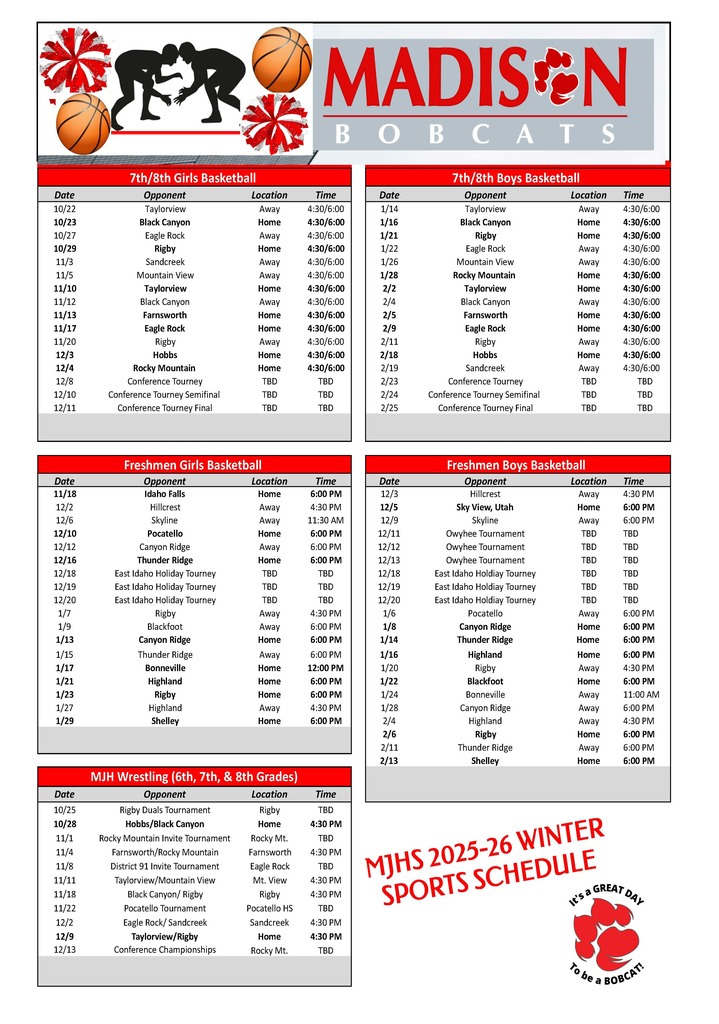 MJH WINTER SPORTS SCHEDULE 